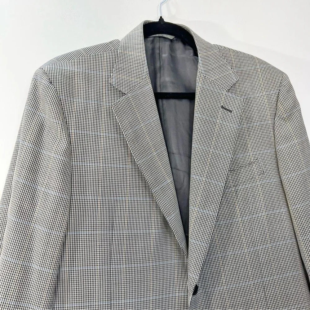 Harry Rosen Italian pure wool black white check plaid preppy jacket blazer IT 50